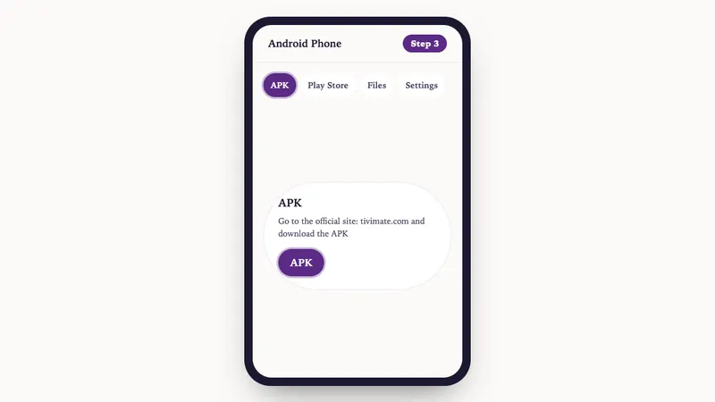 Illustration: Android Phone setup, step 3: Go to the official site: tivimate.com and download the APK