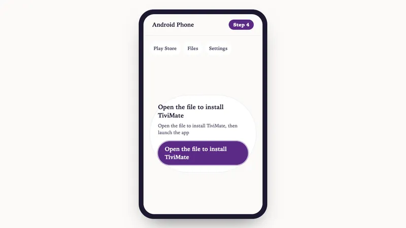 Illustration: Android Phone setup, step 4: Open the file to install TiviMate, then launch the app