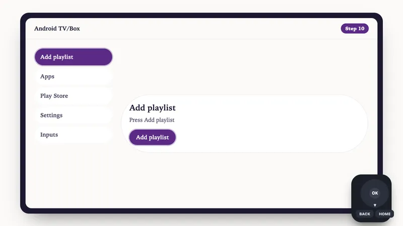 Illustration: Android TV/Box setup, step 10: Press Add playlist