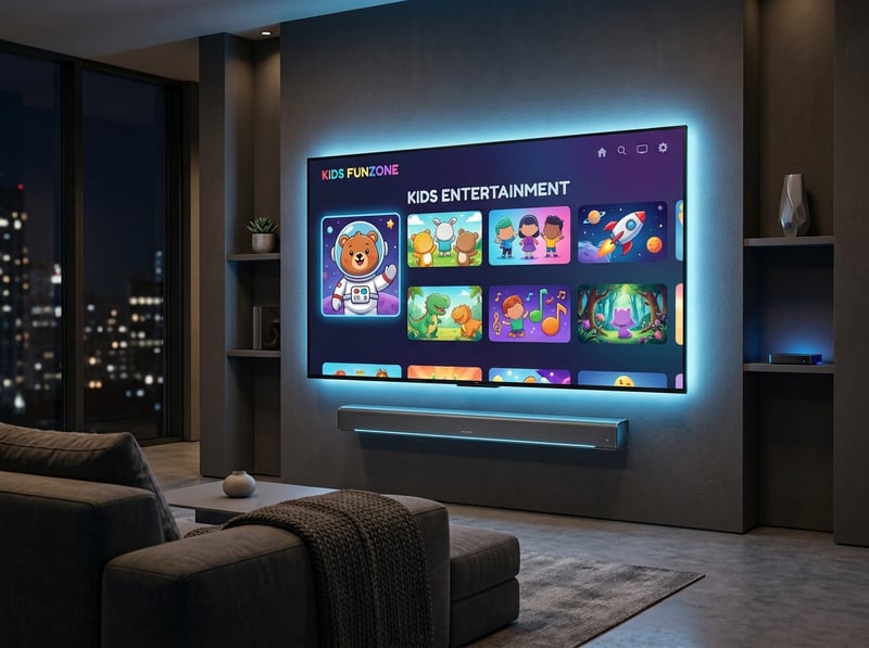 A large flat screen TV with a space theme on it.
