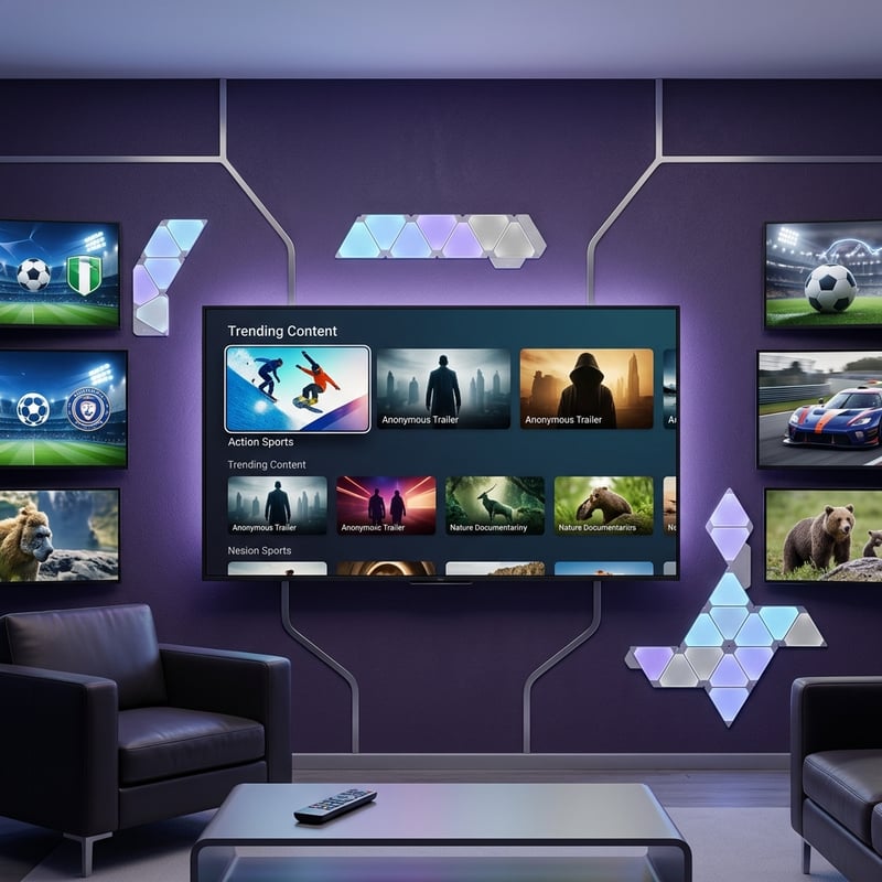 A large flat screen TV with a menu of IPTV channels.