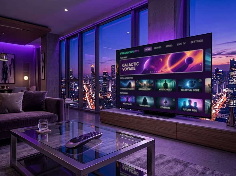 A flat screen TV displaying a menu of IPTV channels.