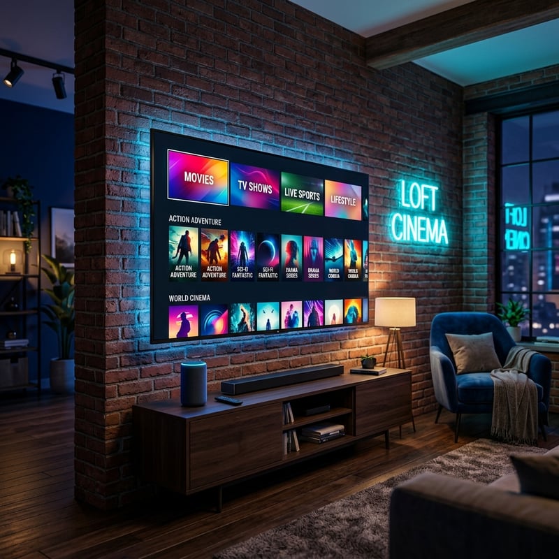 A large flat screen TV with a sign that says 