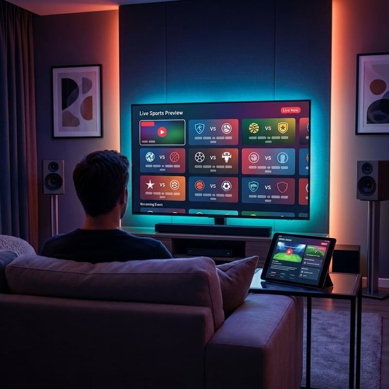 A man sitting on a couch in front of a TV with a laptop on his lap.