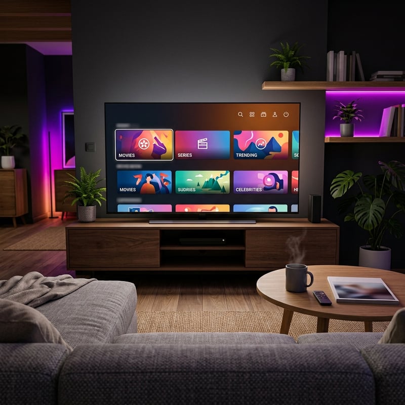 A large flat screen TV with a menu on the screen.