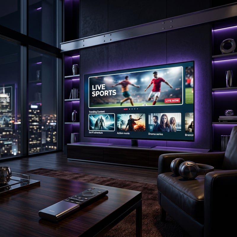 A large flat screen TV is mounted on the wall in a living room.