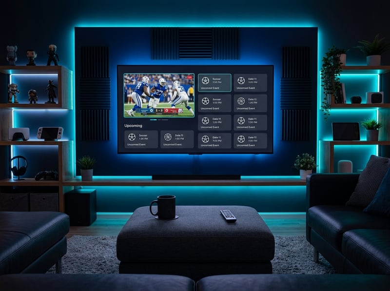 A large flat screen TV with a menu on the screen.