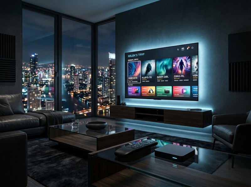 A large flat screen TV is mounted on the wall in a living room.
