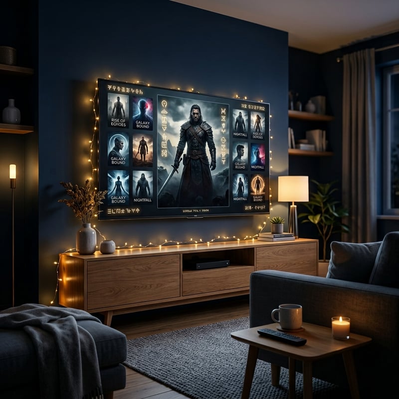 A large flat screen TV with a picture of a man on it.