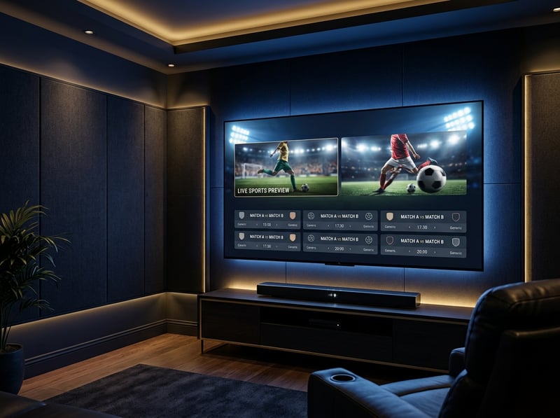 A large flat screen TV displaying a soccer game.