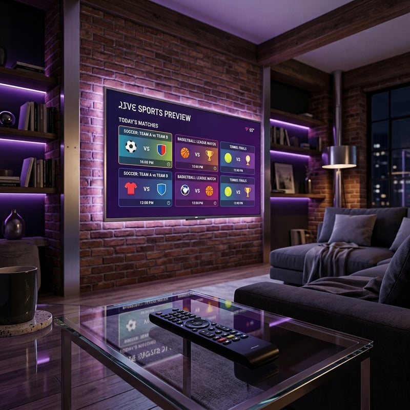 A large flat screen TV displaying a sports review.