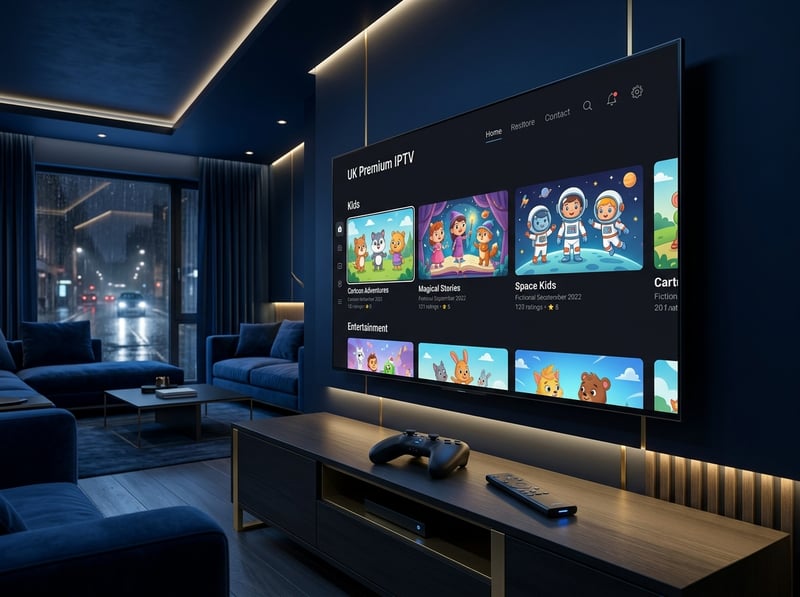 A large flat screen TV displaying children's cartoons and movies.