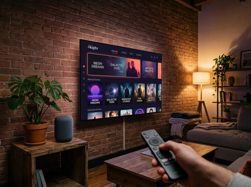 A man holding a remote control in front of a TV screen displaying a selection of movies.