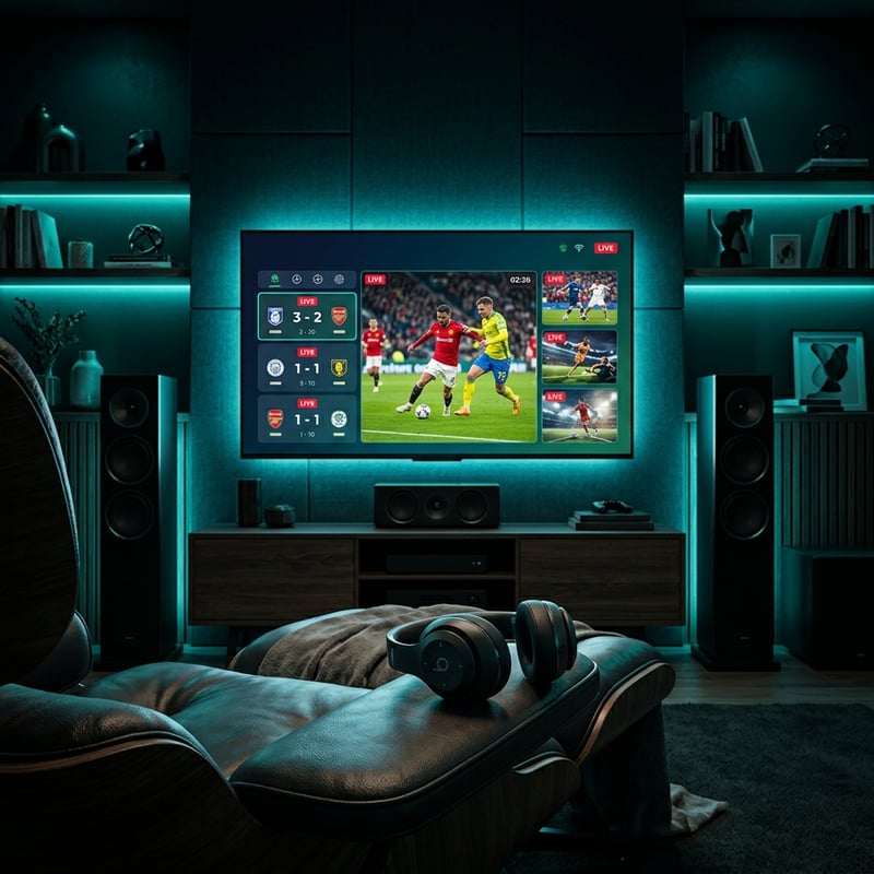 A large flat screen TV with a football game on the screen.