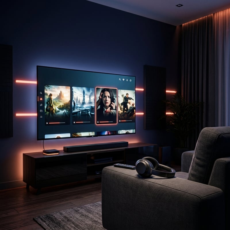 A large flat screen TV with a woman on the screen.