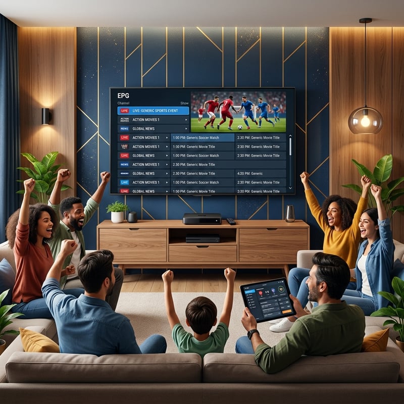 A group of people are sitting in front of a large flat screen TV, watching a soccer game.