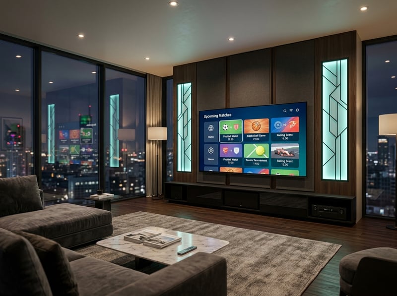 A large flat screen TV is mounted on the wall in a living room.