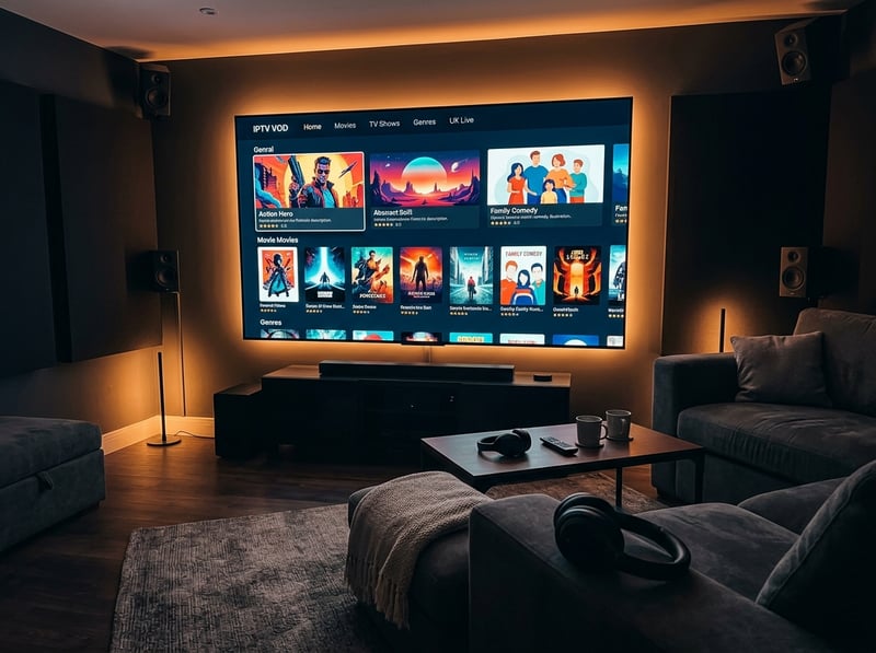 A large flat screen TV displaying a selection of movies and shows.