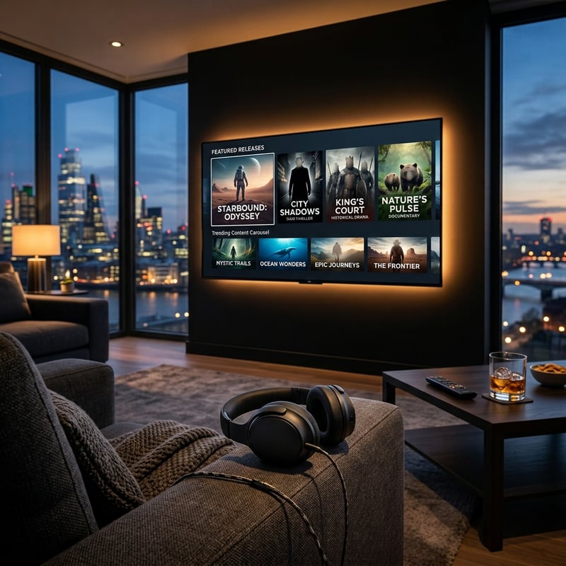 A flat screen TV with a selection of movies on it.
