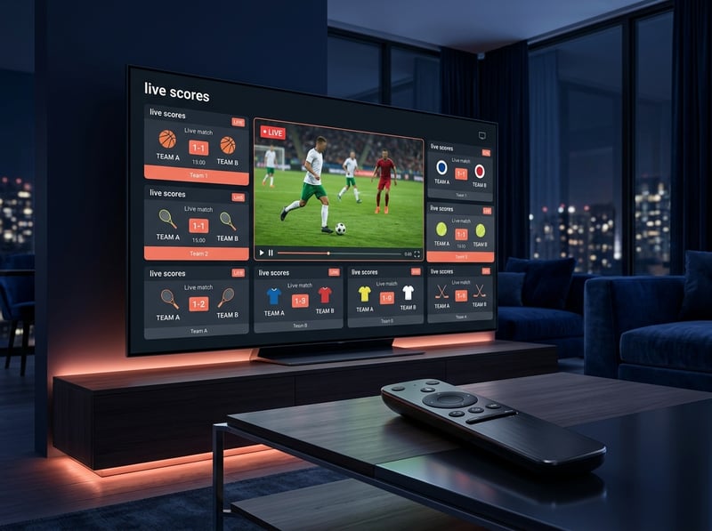 A flat screen TV displaying a soccer game on a sports channel.