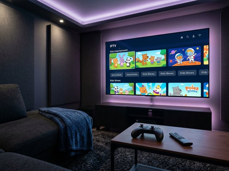 A large flat screen TV displaying a selection of children's shows.