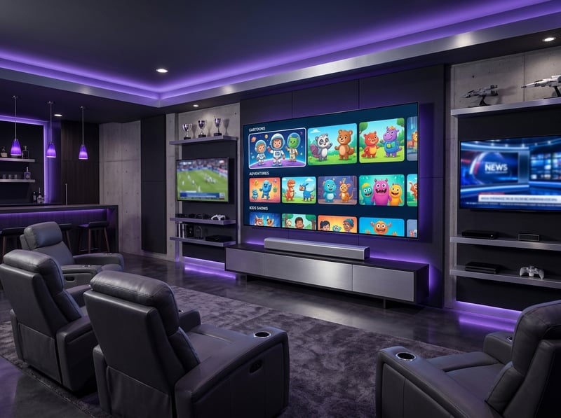 A large flat screen TV with multiple screens on it.