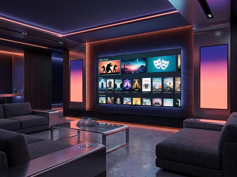 A large flat screen TV with a variety of movies and shows on it.