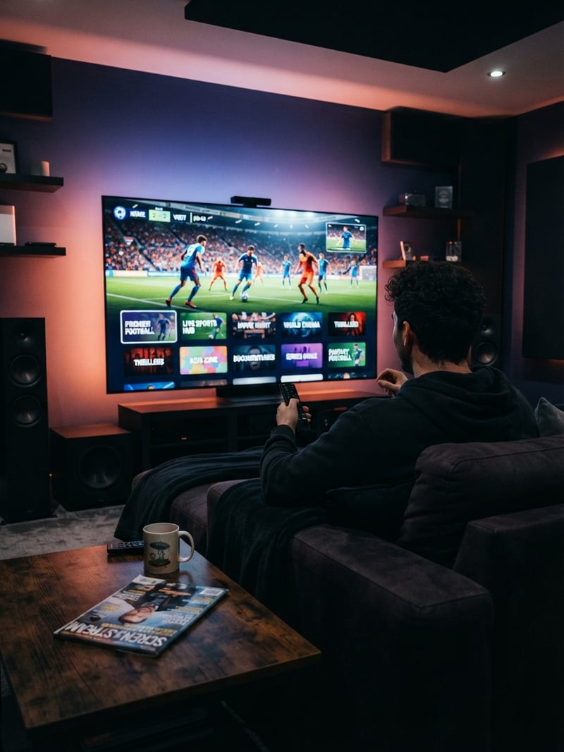 A man is sitting on a couch in front of a large flat screen TV, playing video games.